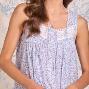 Eileen West Nightgown Blue Floral Chemise Cotton Size XL